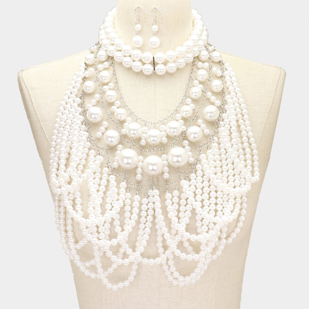 2PCS - Draped Pearl Cluster Statement Necklace